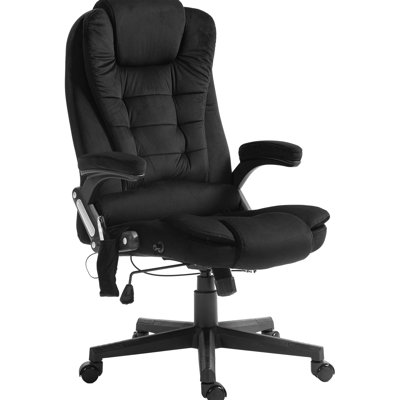 Desk Chair With Massage & Heat, Padded , Adjustable Seat Height, Black Velvet Office 6 Lumbar Heating, Remote Control, High Back, Breathable Fabric,