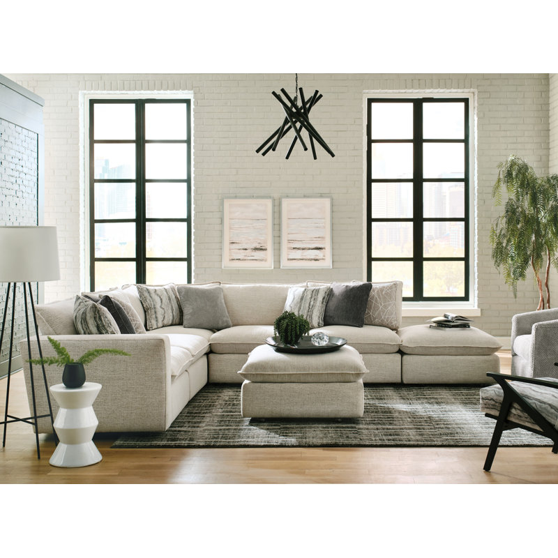 Canapé modulaire de coin avec repose-pieds Zisa, Blanc Ida
