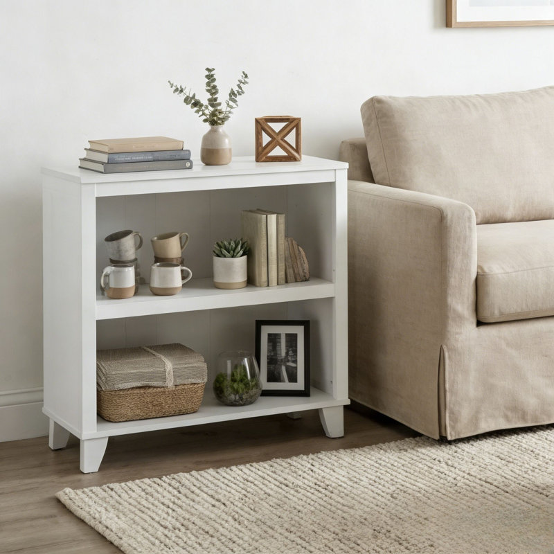 2-tier Open Bookshelf, 27.56"W Engineered Wood Storage, Shelf With Legs For Living Room, Bedroom, Home Office, White, White