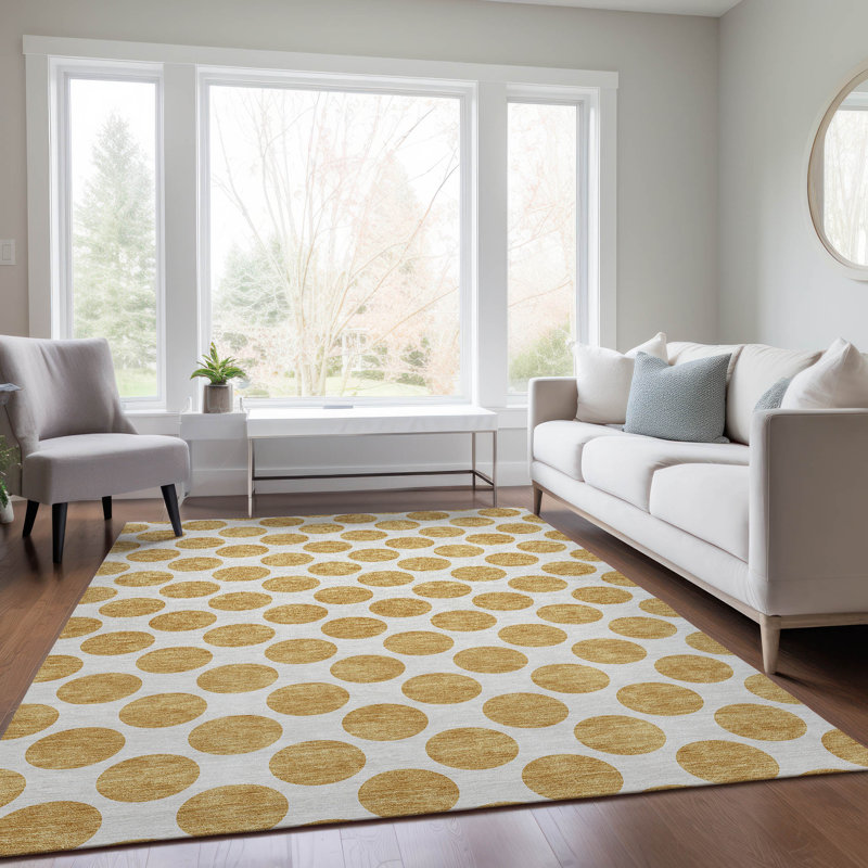 Gold Rectangular Washable Synthetic Indoor/Outdoor Rug 3' x 5'