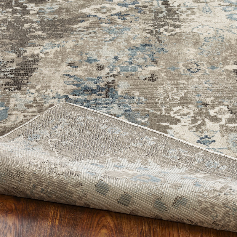 Tedford Abstract Area Rug in Ivory/Blue, Runner 2'6" x 10'