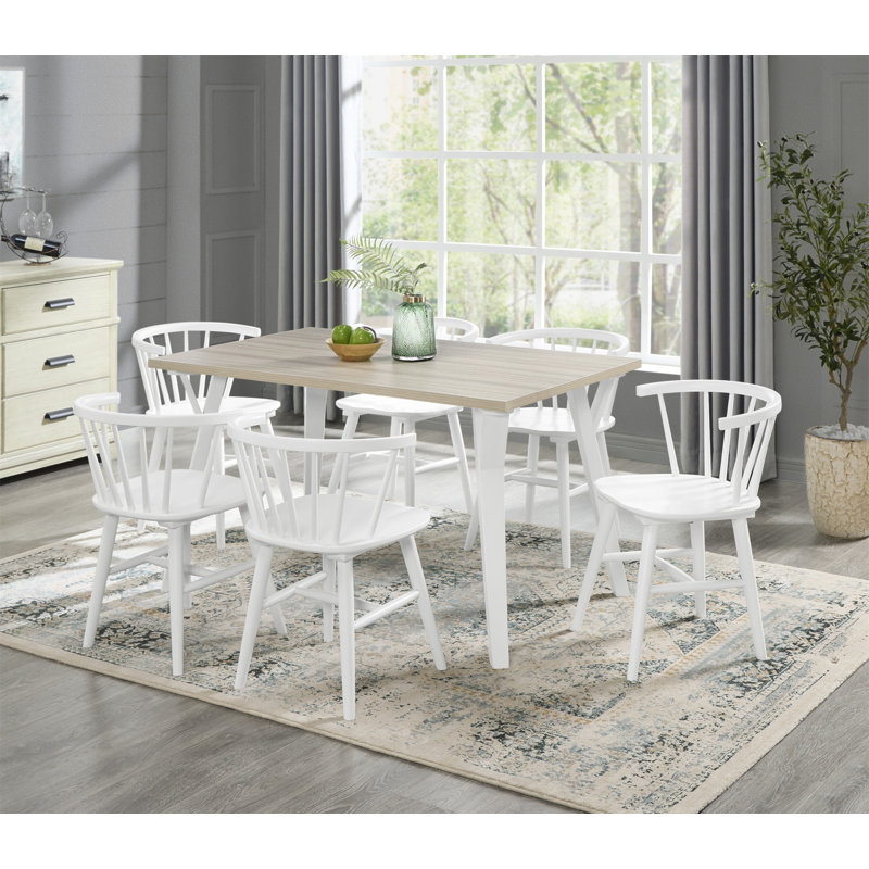 Ensemble repas, table de salle à manger avec 6 chaises élégantes Windsor, 7