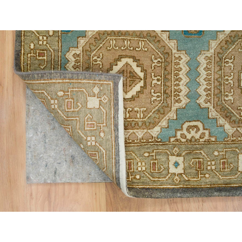 Tapis oriental rectangulaire vert en laine noué à la main 8 pi 3 po x 10 pi 0 po , Rectangle 8 pi 3 po x 10 pi