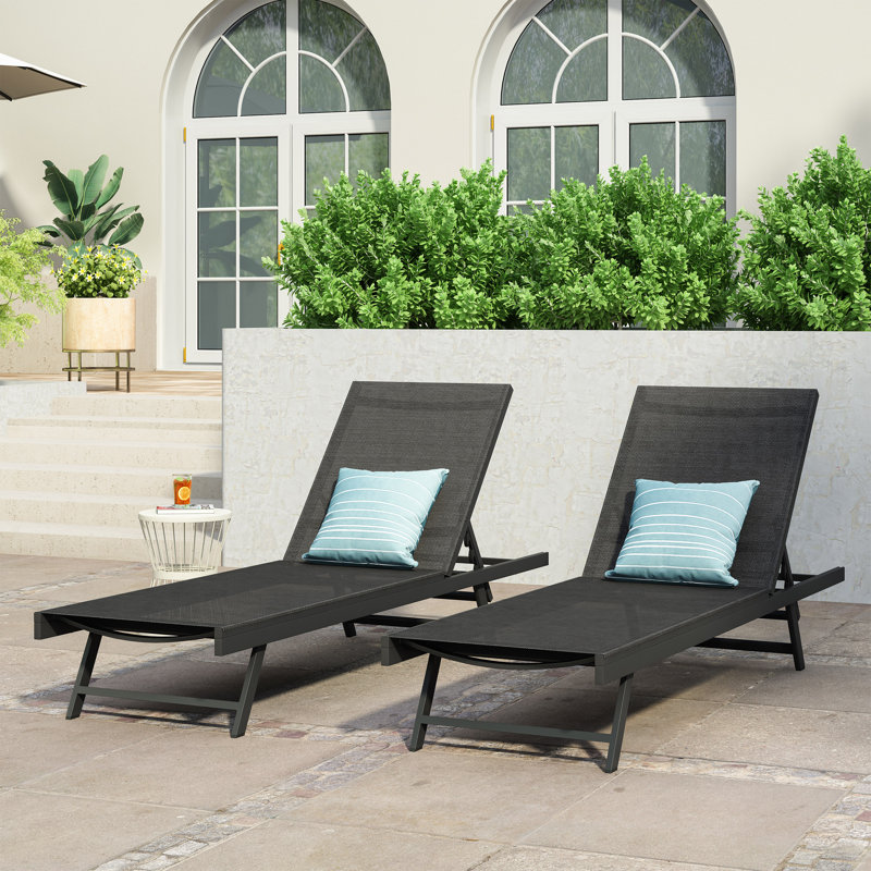 77.5" Long Reclining Chaise Lounge Set, Black