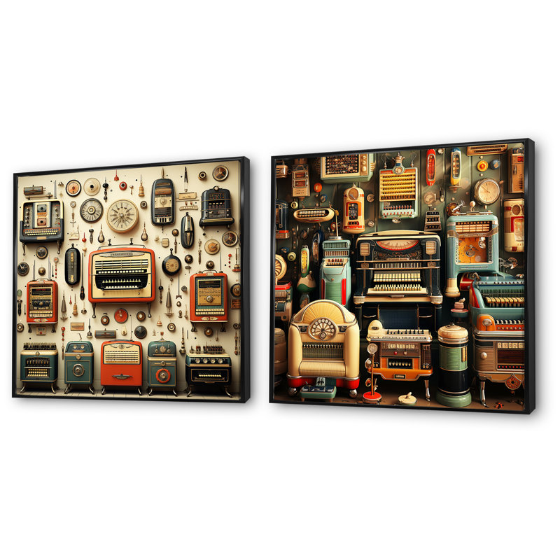 Nostalgic Jukebox Tunes IV - Jukeboxes, ensemble de 2 impressions sur toile, Cadre noir, H 36 po x l 73 po x P 1,5 po