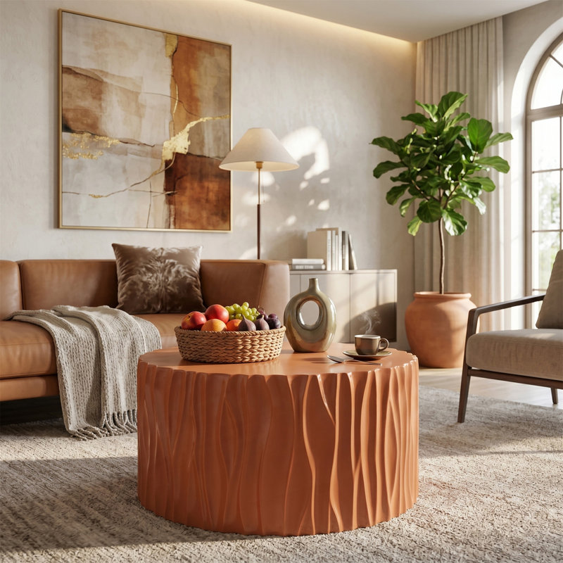 Table basse MGO texturée Terracotta Wave, préassemblée