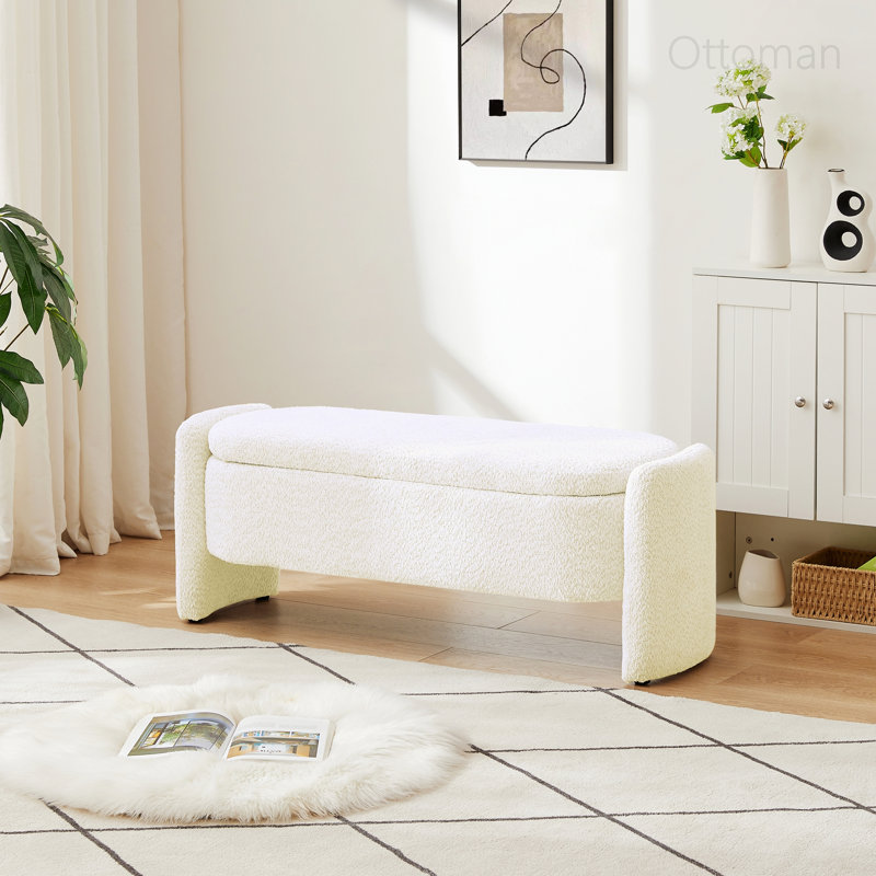 Repose-pieds rembourré avec rangement Rous, Polyester blanc