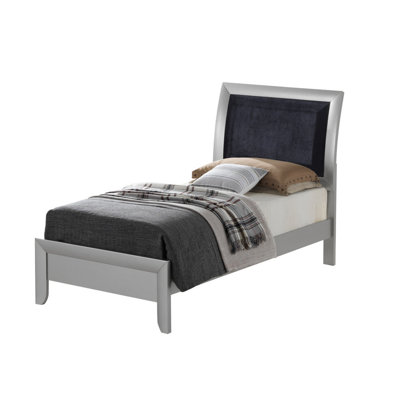 Marilla Vegan Leather Sleigh Bed, Twin, Silver