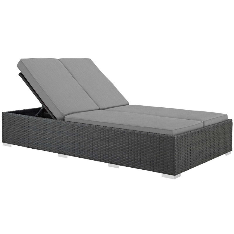 Modway Sojourn Wicker Rattan Outdoor Patio Double Chaise in Chocolate Navy, Gray