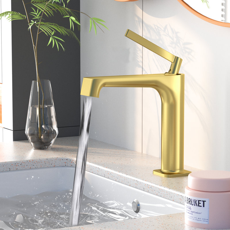 Robinet pour salle de bain à poignée simple avec drain moderne, Or brossé