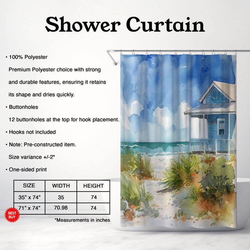 Rideau de douche standard 1 pièce Pastel Beach Horizons, H 74 po x l 71 po