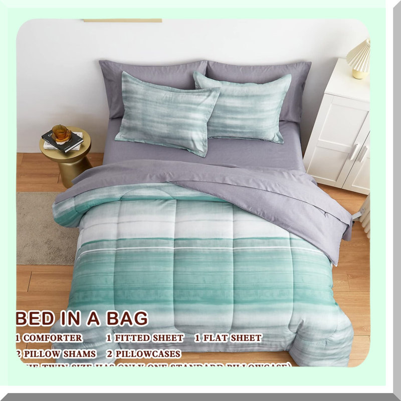 Stripe Comforter Set - Bedding Bundle with Reversible Design - All Season Microfiber Bed in a Bag - 6 Piece Set with Sheets and Shams