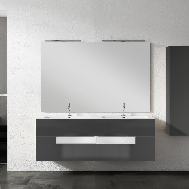 Ensemble de meuble-lavabo double mural 64 "Malika, Gris / blanc