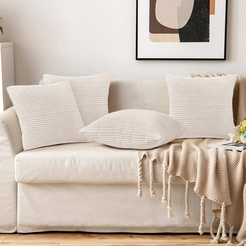 Striped Square Euro Pillow Cover, Cream
