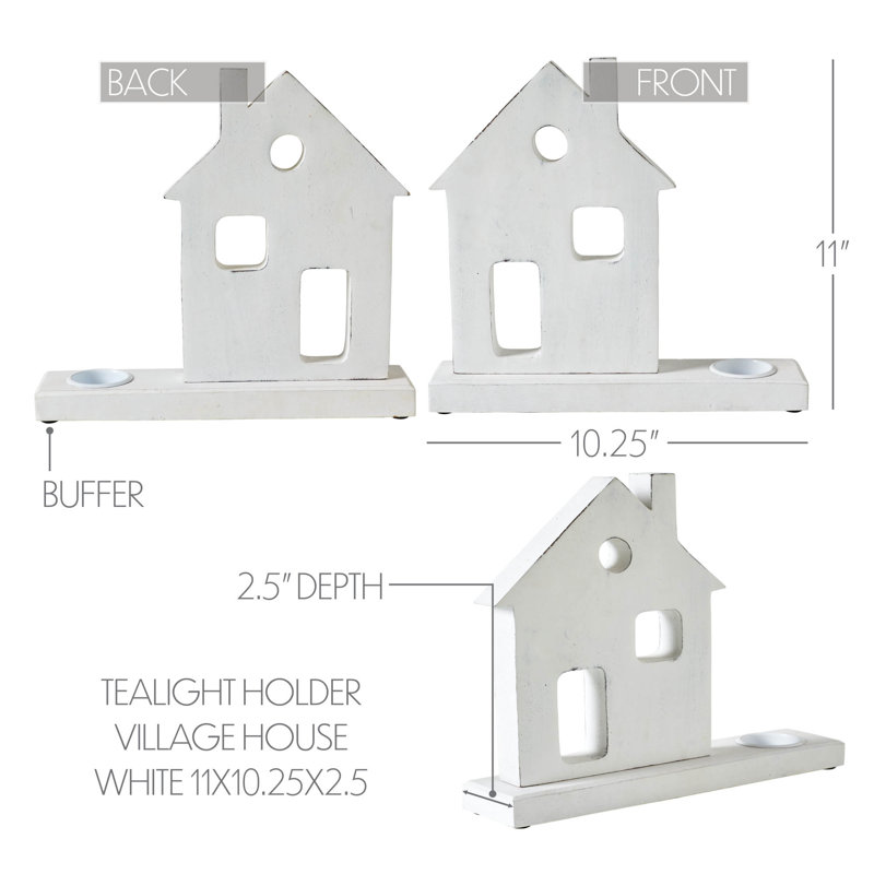 Porte-bougie festive trouvaille maison de village blanc, H 11 po x l 10,25 po x P 2,5 po