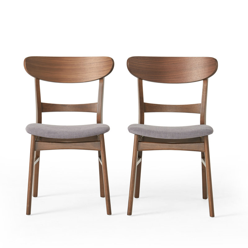 Cambrielle Mid-Century Modern Upholstered Dining Chairs with Rubberwood Frame and Padded Seat, Dark Gray Cushion/Walnut Frame
