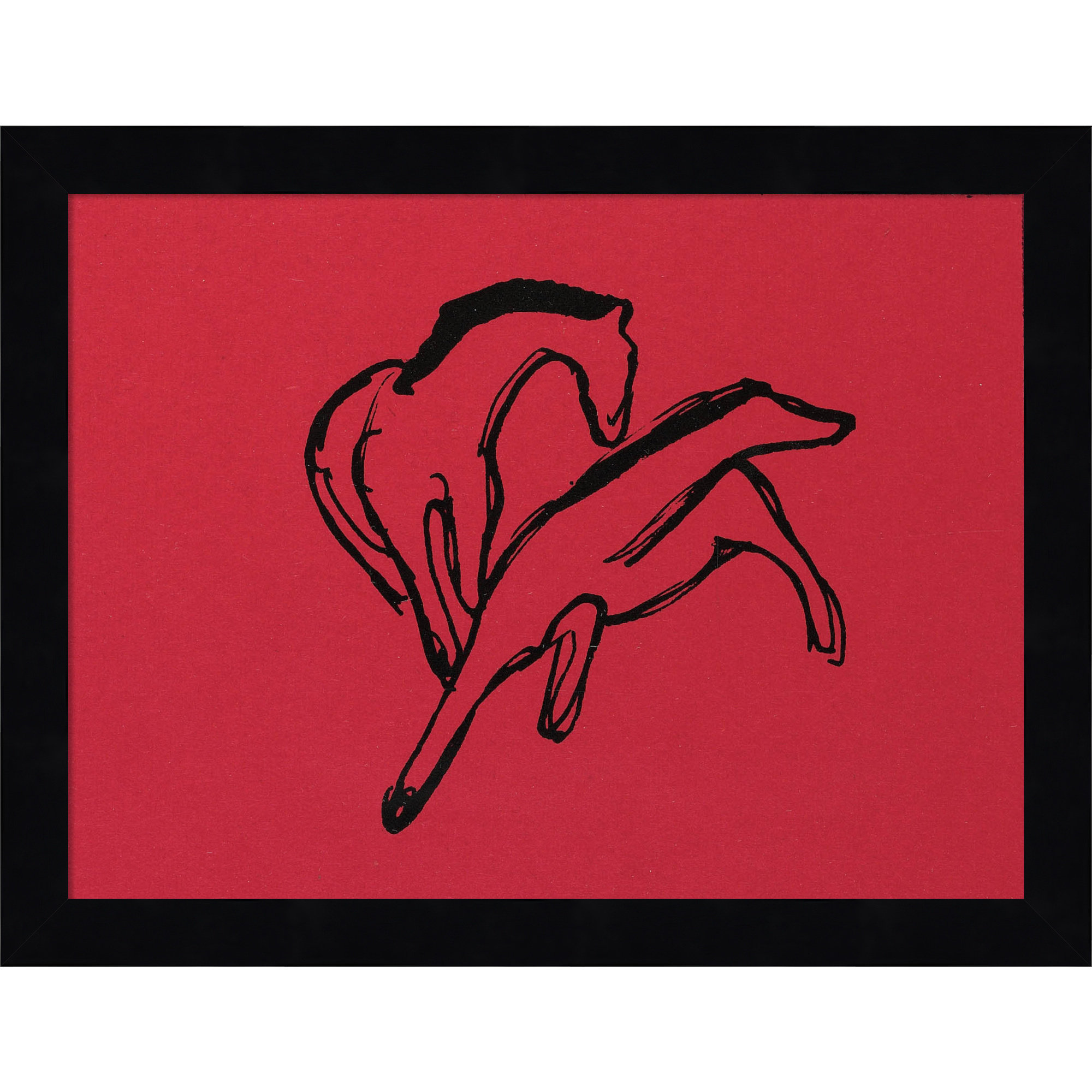 Two Horses by Wood Framed Wall Art Print, Black, 10" H x 13" W