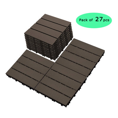DECKING 12"L x 12"W Plastic Interlocking Deck Tile, Set of 27pcs