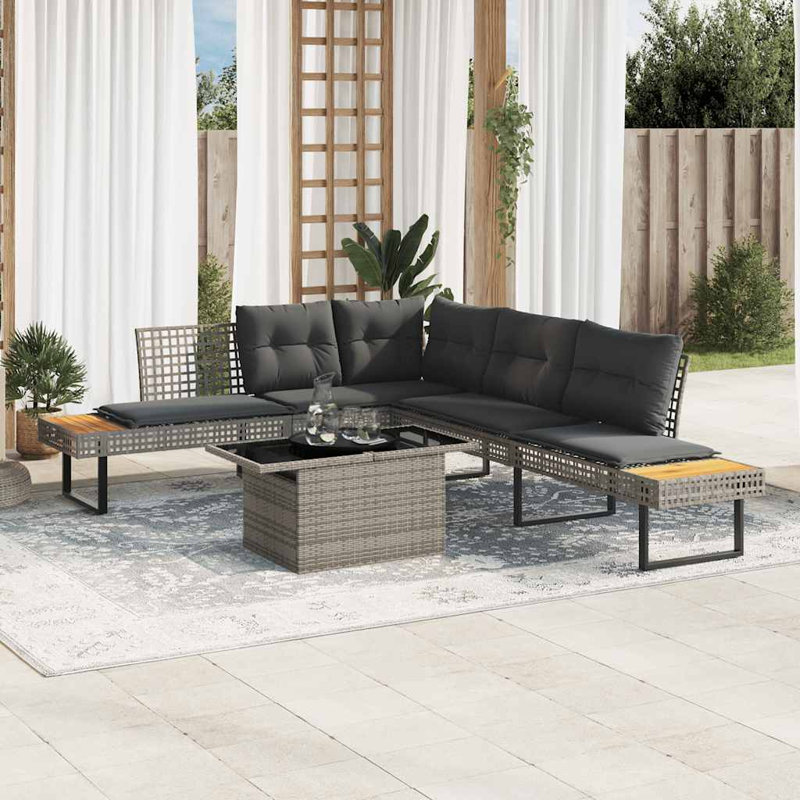 Ensemble de canapé de jardin, Coussin noir / structure grise
