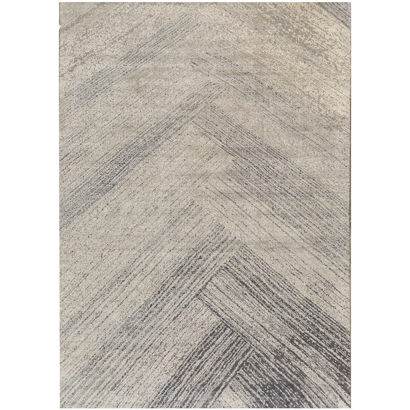 Gray/Brown Chevron Handmade Hand-Knotted Rectangle 9'11" x 13'10" Area Rug