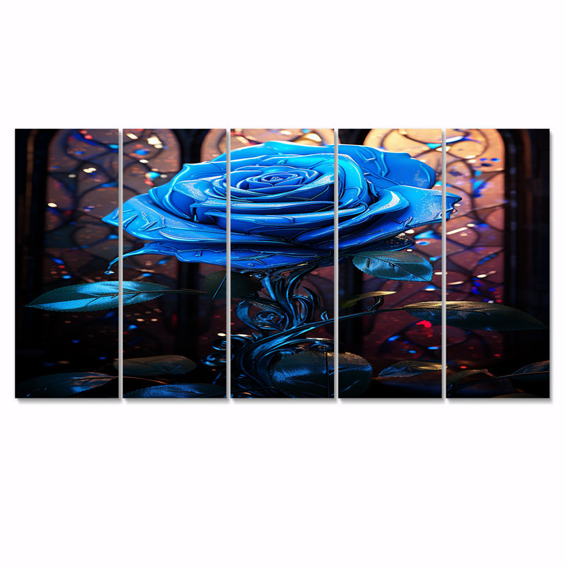 Saint Blue Church Rose - Art mural rose 5 pièces, H 28 po x l 60 po