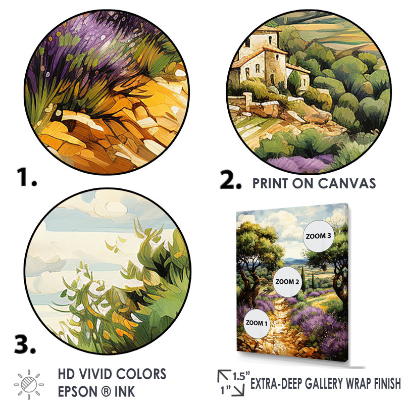 Sentiers provençaux en France I sur toile, Toile tendue, H 44 po x l 34 po