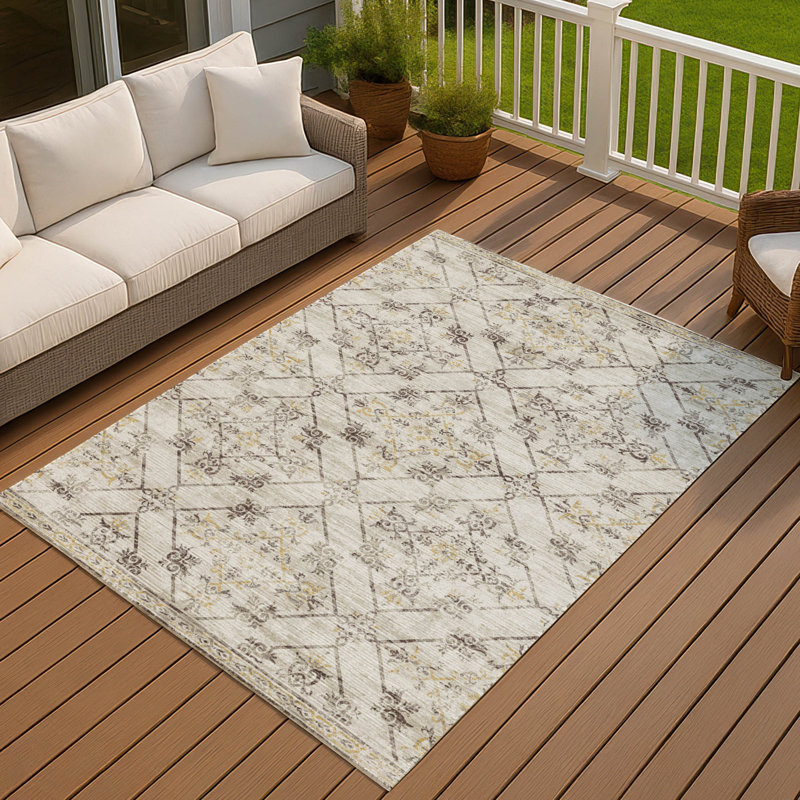 Machine Washable Indoor/Outdoor Chantille ACN2665 Lattice Rug, 3' x 5', Beige