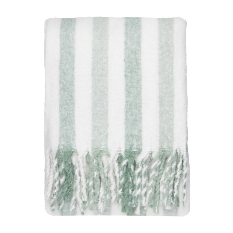 Beechwood Machine Woven Throw Blanket, Green/White Striped