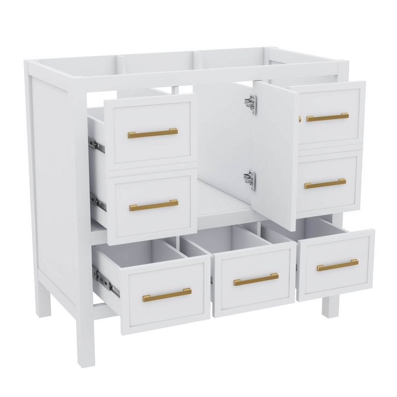 Meuble-lavabo 36 po sans lavabo, structure en bois massif - Conception autoportante avec 5 tiroirs et portes à fermeture douce