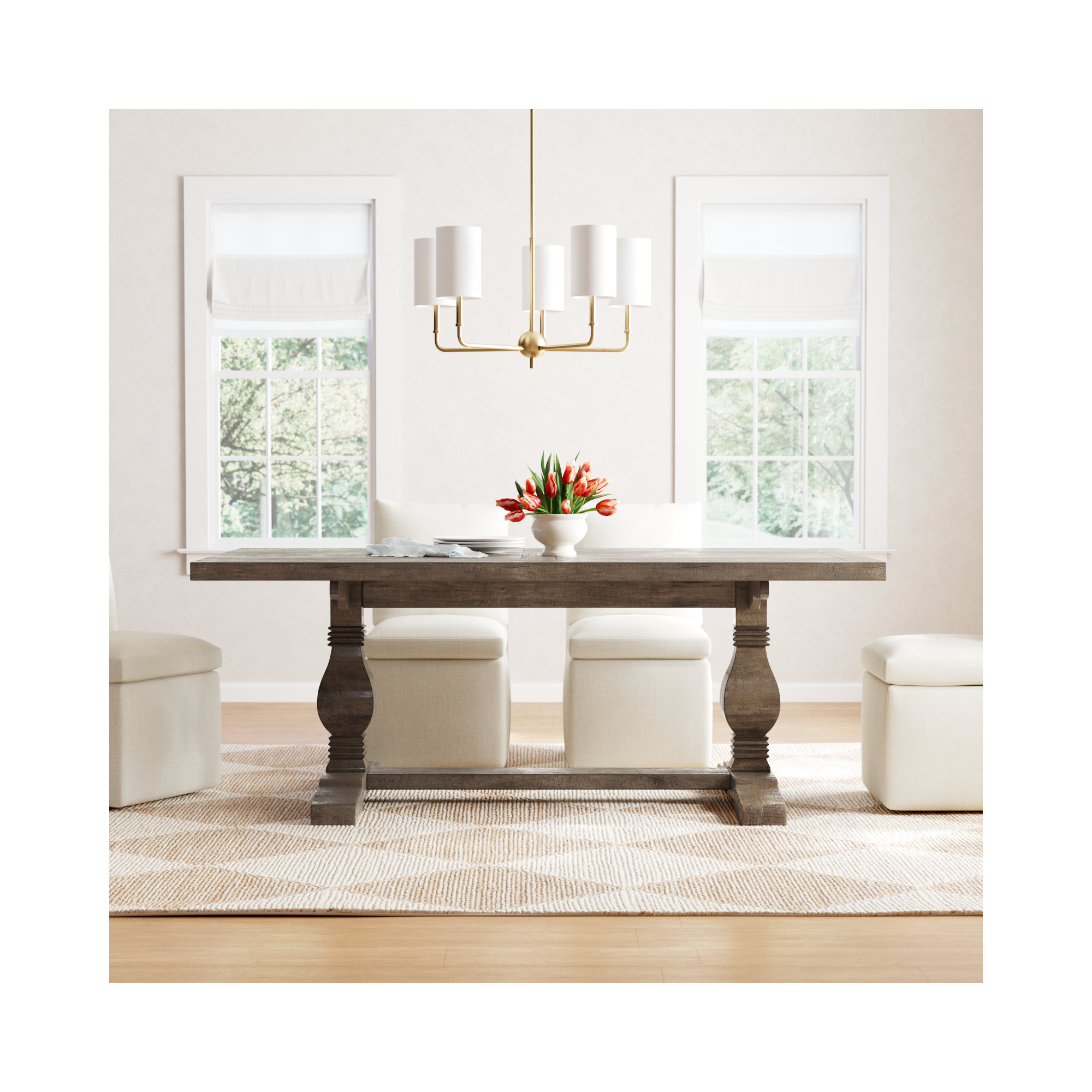 Kinston 78" Solid Wood Trestle Dining Table, Distressed Brown