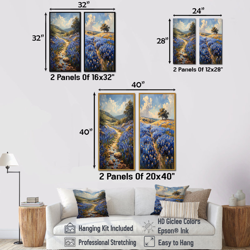 «Blue Bonnets Blue Tranquility Field I - Blue Bonnets», ensemble de 2 pièces, H 40 po x l 40 po, Ne s’applique pas