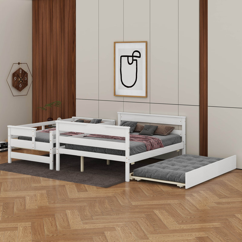 Wood Twin Over Full Bunk Bed With Trundle, White