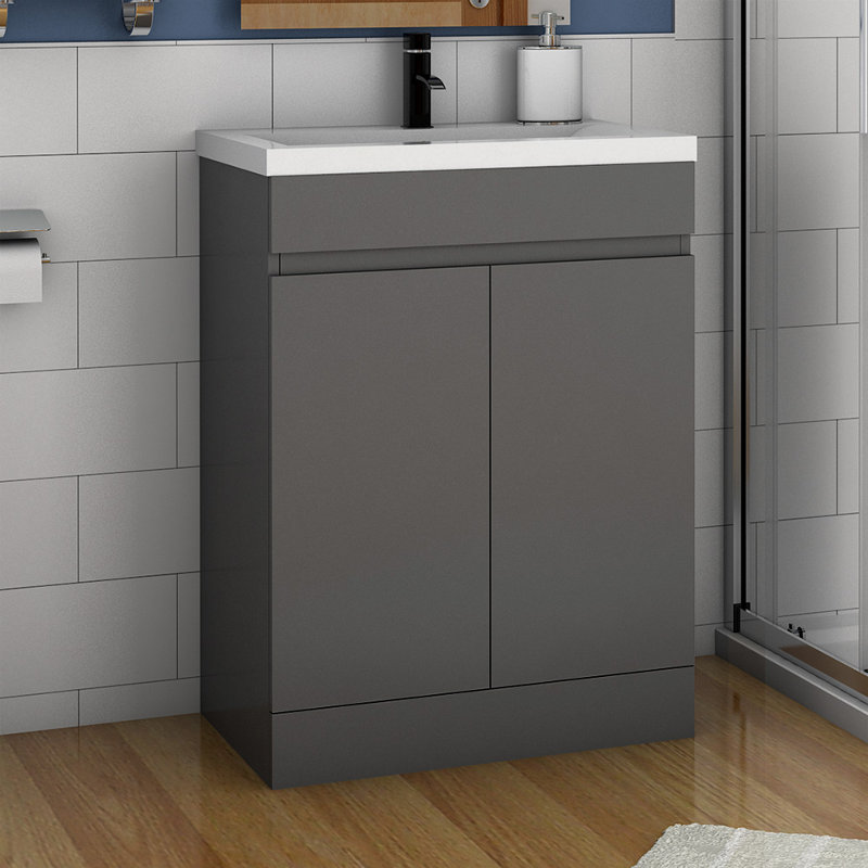 500mm Single Bathroom Vanity with Drop In Ceramic Basin, Anthracite