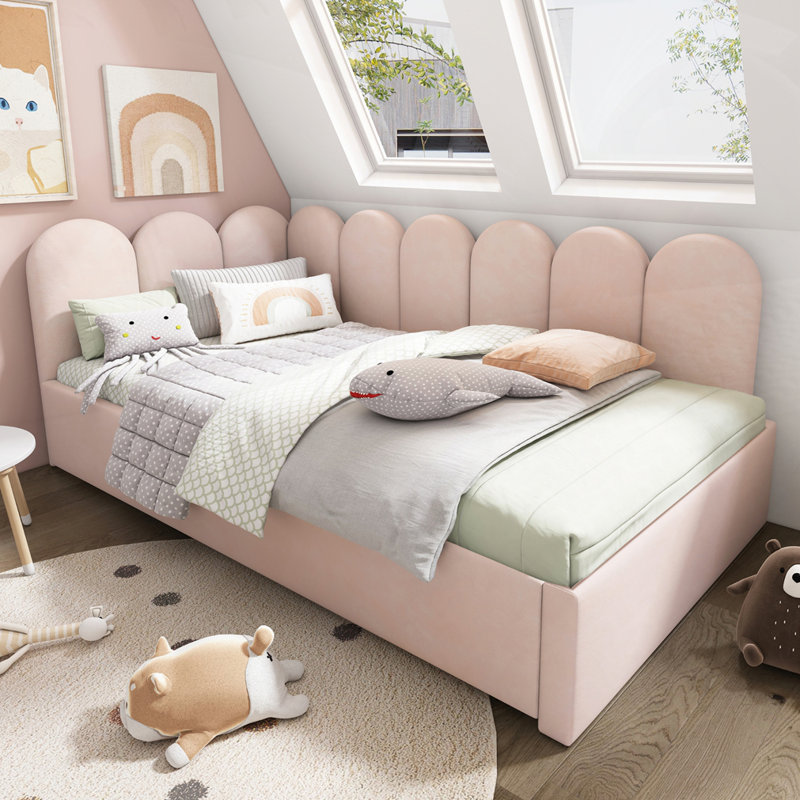 Upholstered Bed Daybed With Pull-Out Bed, Pink