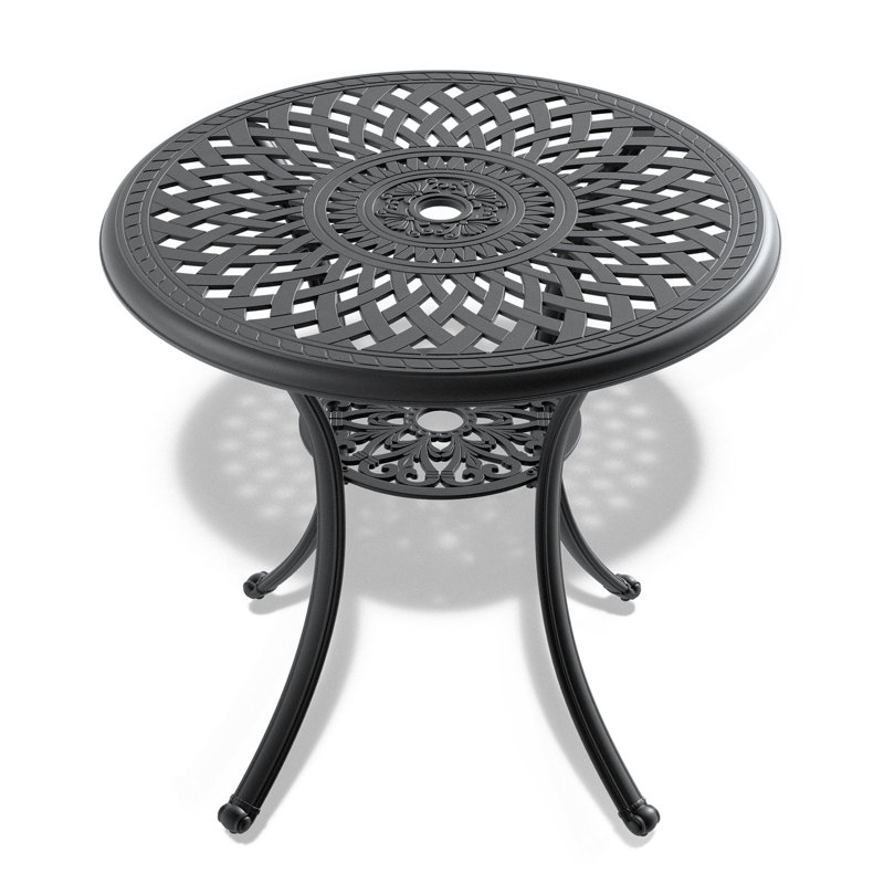 Table de salle à manger 30,71 pouces en fonte d'aluminium avec structure noire et trou pour parasol