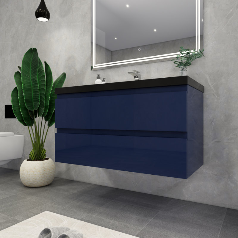 Castin 41.5'' Single Bathroom Vanity with Acrylic Top, Glossy Blue