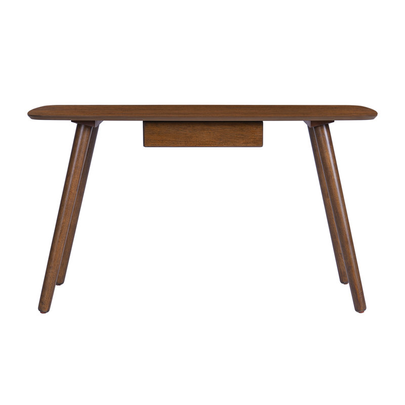 Modern Writing Desk with Drawer, 53 Inch Walnut Office Computer Desk for Small Spaces, Study Table