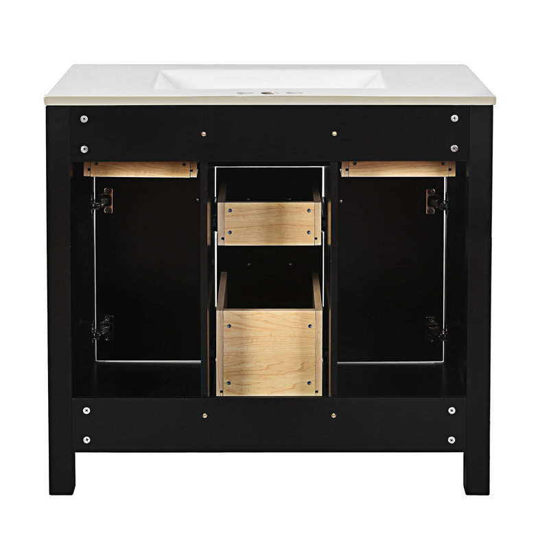 Ensemble de meuble-lavabo autoportant avec lavabo en céramique, Noir