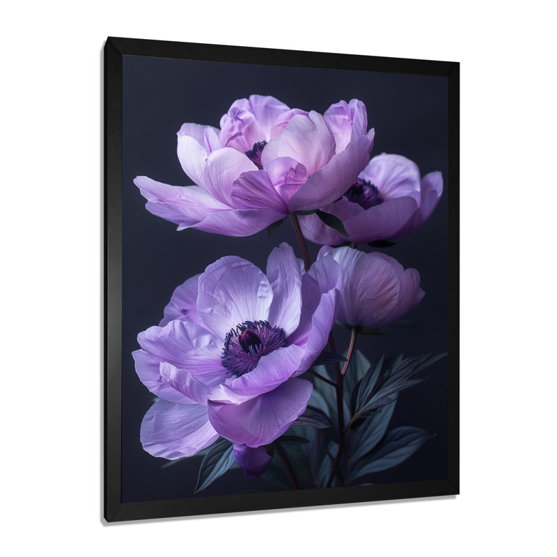 Décoration murale pivoines mauves et noires - Pivoines, H 12 po x l 20 po, Cadre noir