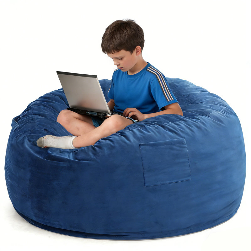 3.5FT Large Bean Bag Chair, Memory Foam, Washable Soft Suede Cover, Reinforced Zipper, for Kids Teens Adults, Blue