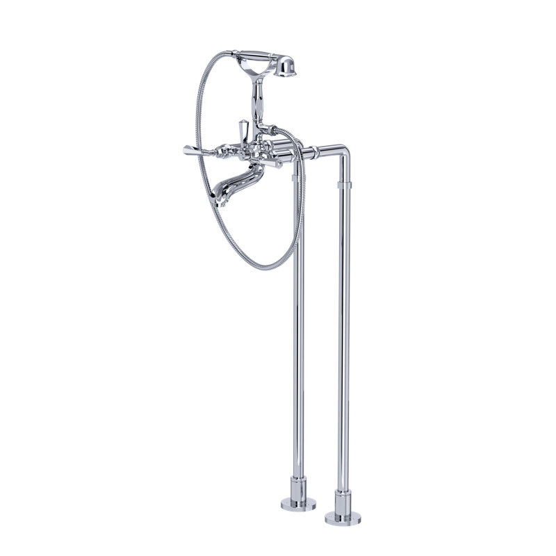 Palladian Floor Mount Tub Filler, Polished Chrome, Industrial Metal Lever Handle