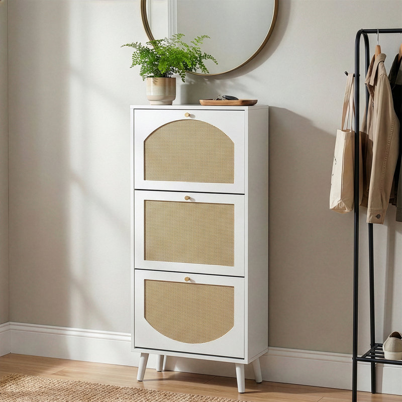 Armoire de rangement pour chaussures en rotin de 53 po de hauteur, Blanc