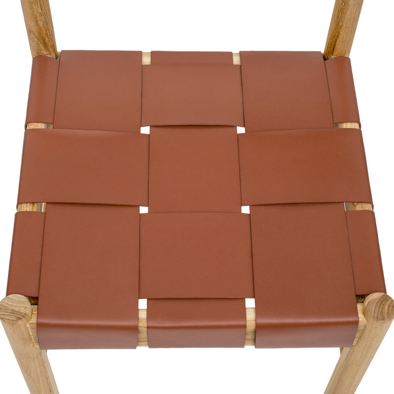 Zadar Teak & Leather Dining Chair, Fauve Tan