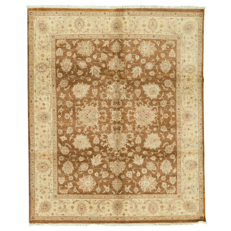 Tapis brun et beige de haute qualité noué à la main