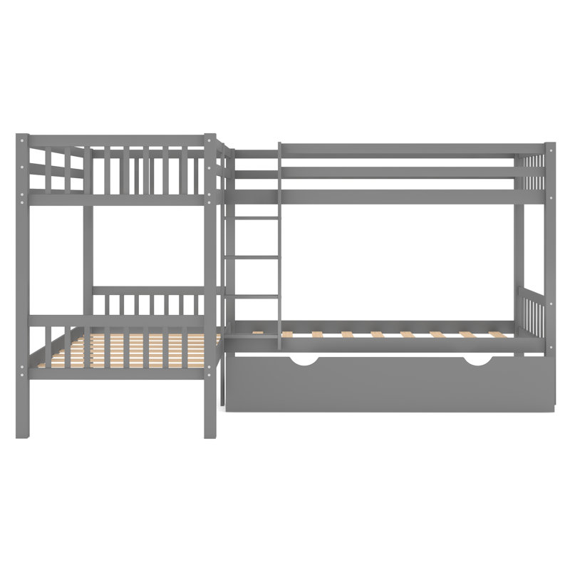 Evila Kids Twin Over Twin Bunk Bed with Drawers, Gray