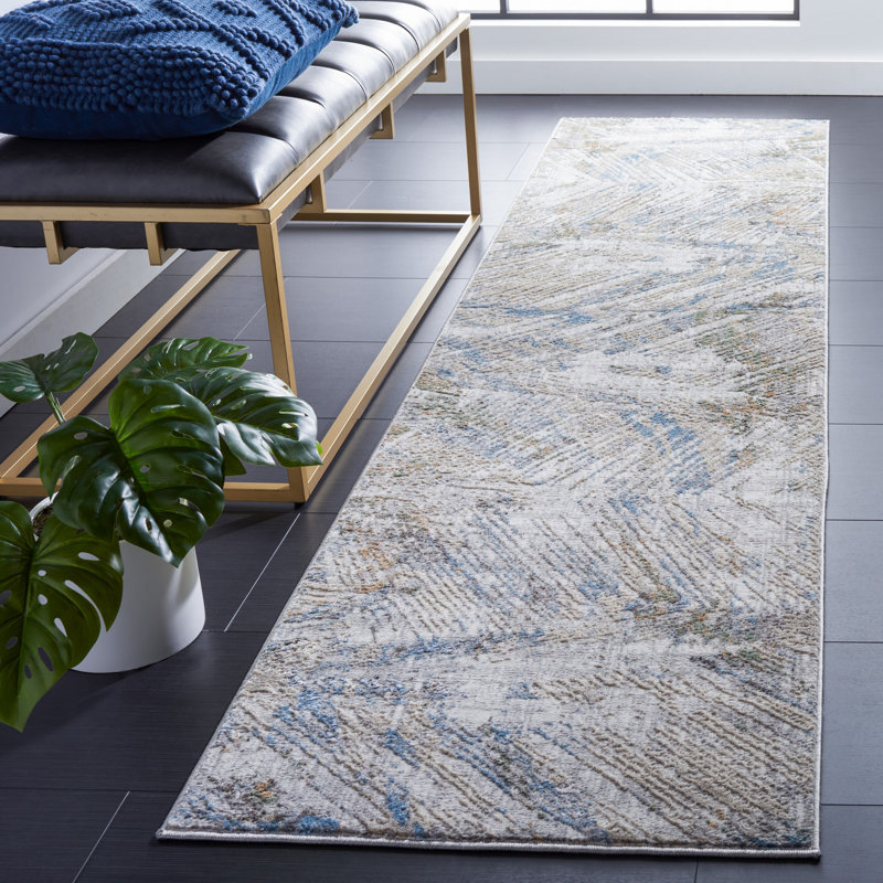 Wayde Abstract Gray/Blue Area Rug, Runner 2'2" x 9'