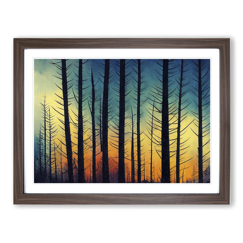 XH1022-8601X Sunrise Pine Tree Forest Vol.1 - Single Picture Frame Print, 46cm H x 64cm W, Walnut