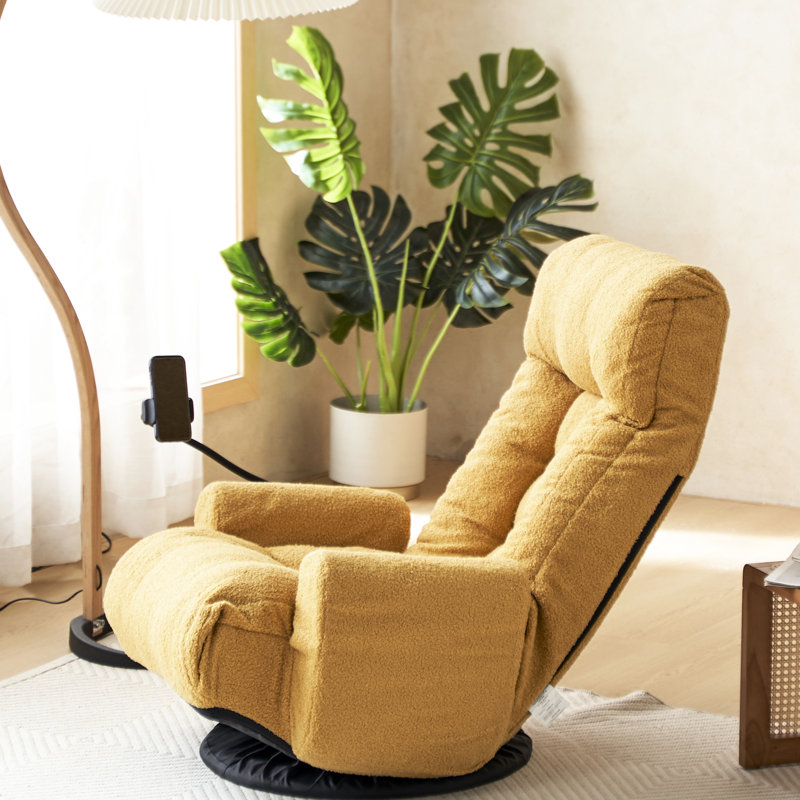 Chaise rotative avec options réglables, métal jaune, coussin de siège rembourré à 360 degrés, réglages, rembourrage confortable