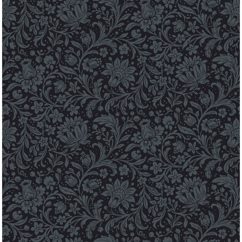 Papier peint floral bleu foncé Hague, Bleu