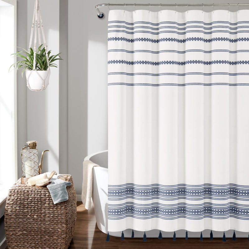 Rideau de douche rayé simple, Bleu marine / blanc